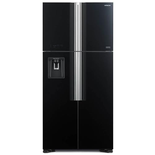 Hitachi 760L Gross Side By Side 4 Doors Premium Refrigerator, RW760PUK7GBK, 10 Year Warranty on Inverter Compressor, French Door, No Frost Fridge, Dual Fan Cooling, Movable Twist Ice Tray, Glass Black