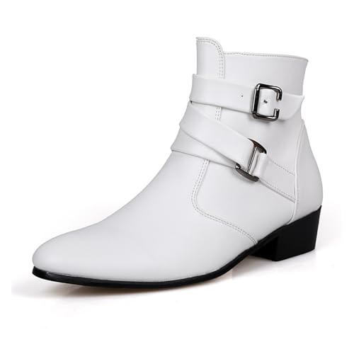 Men's Chelsea Boots Leather Shoes Casual Dress Ankle Boot With Buckle Side Zipper