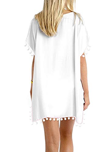 Gdkey Women's Trim Kaftan Chiffon Swimsuit Bikini Beach Cover Up(White,A) #TOP1
