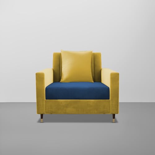 Image of Casaliving Garcia 1 Seater Sofa Set for Living Room (Blue Yellow Colour) Premium Fabric Sofa