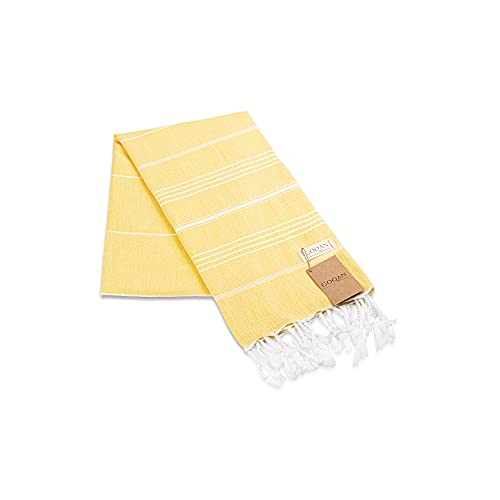 Realgrandbazaar Lucky Turkish Towels Beach Towels%100 Cotton - Pre Washed, No-Shrink, Quick Dry, Soft 39X71' Large Peshtemal, Turkish Towel, Set Can Be Made - Goqan (Yellow) #TOP1