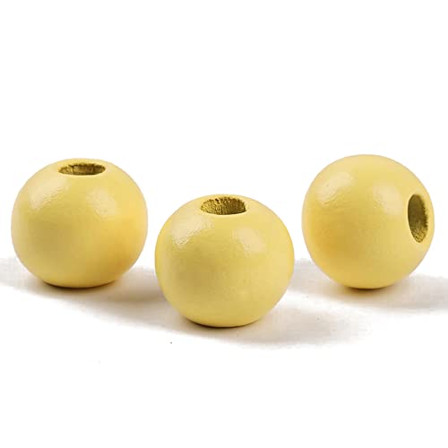 Oneyijun 50 Piezas Cuentas de Madera Naturales Redondas de Colores para Bisutería DIY - Abalorios de 20mm con Agujero para Manualidades, Decoración y Creación de Joyas (Amarillo)