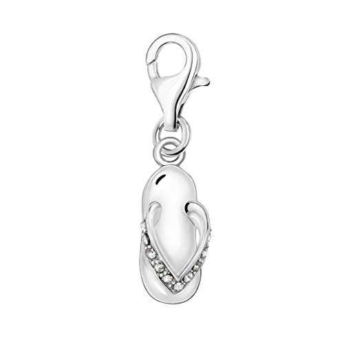 Quiges 925 Sterling Silver White Cubic Zirconia Flip Flop Slipper Lobster Clasp Charm Clip on Pendant