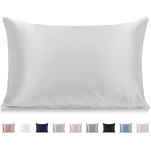 Texbee Seidenkissenbezug 40x80cm für Haar und Haut 1PC Beide Seiten Natürliche Kissenbezug Seide mit verstecktem Reißverschluss Weiche Atmungsaktive Glatte Standardgröße-Silbergrau Cover