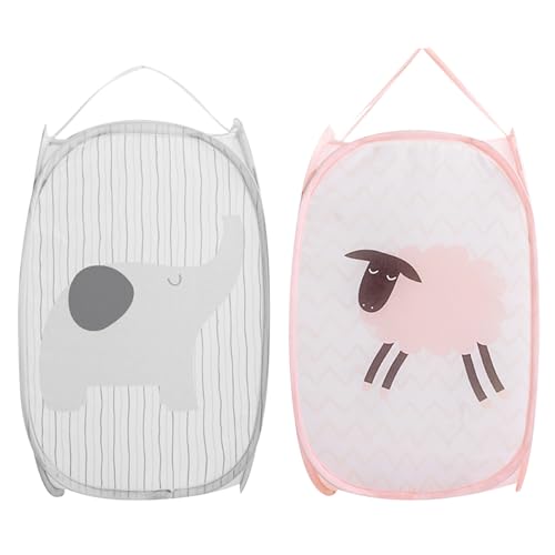 Hwtcjx Cestos para Lavandería Plegables 2 Piezas, Pop-Up Malla Cesto de Ropa Plegable, Bolsa Bin Cesto Juguete, Organizador de Almacenamiento, Cesta de Lavandería con Asa, 30x30x48cm (gris + rosa)