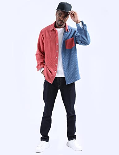 UANEO Mens Shacket Patchwork Long Sleeve Button Down Corduroy Shirts for Men, #1 Orange, S - Image 3