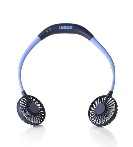 UNOLD 86698 NACKENVENTILATOR Breezy Blue mit bequemen Nackenbügel, 3-stufige Geschwindigkeitsregelung, LED-Kontrollleuchte und zuschaltbarer LED-Beleuchtung