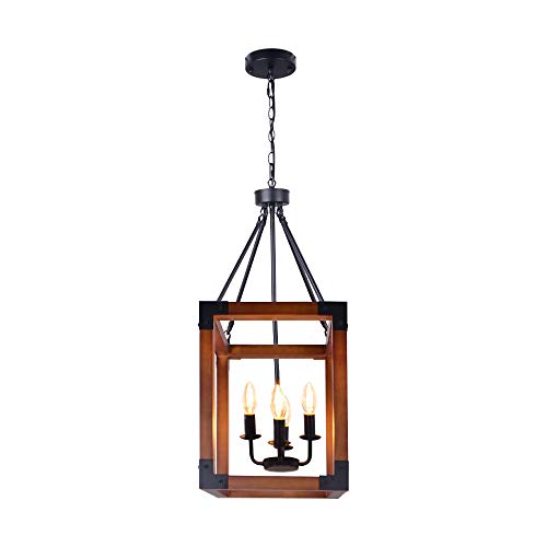 KOSTOMO Wood Ialand Chandelier Farmhouse Metal Ceiling Light Vintage Pendant Lighting
