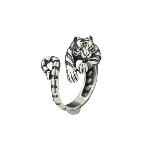 XJruixi Anello di Tigre per Uomo Donna Vintage Colore Argento Stile Animale Semplice Gioielli alla Moda Regalo Anelli di Apertura Regolabili