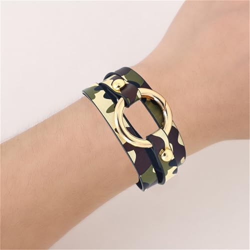 Dreuyet Leather Camo Bracelet for Men Women Boho Camouflage White Black Charm Circle Cuff Bangle Multilayer Stackable Leather Wrap Bracelets Costume Jewelry4