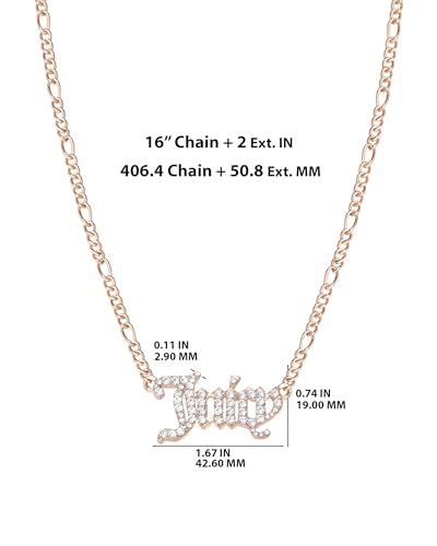 Juicy Couture Necklace for Women Gothic Logo Pendant, 16"+2" Gold-Tone Juicy Necklace with Clear Crystals4