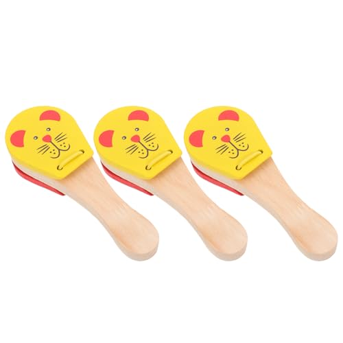 Wooden Castanet Percussion Instrument with Crisp Acoustic Response, 3-Count Handheld Solid Wood Castanets for Rhythm Control, Music Timing Practice, Sound Accent Performance & Percussion Expression
