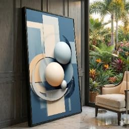 Art mural abstrait 3D pour habiller un grand mur vide toile bleu beige