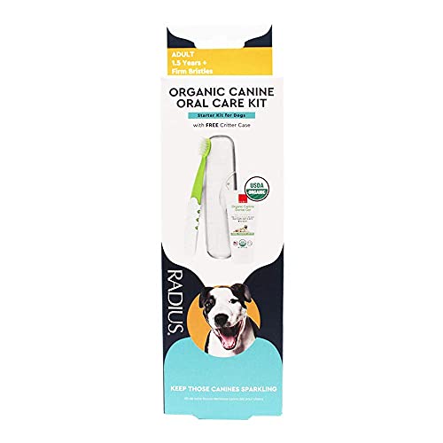 RADIUS Adult Kit Dog Toothbrush USDA Organic Dental Solutions 0.8oz Toothpaste Firm Bristle & Non Toxic for Dogs Designed to Clean Teeth - Pack of 1