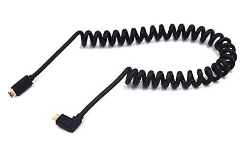 Kework Coiled Usb 3.1 Type C Cable, Usb C Male To 90 Degree Left & Right Angle Usb C Male Coiled Spring Spiral Cable, 3A & 10Gbps Sync Charging & Data Cord, Stretched 1.8M (Straight To Left & Right) #TOP8