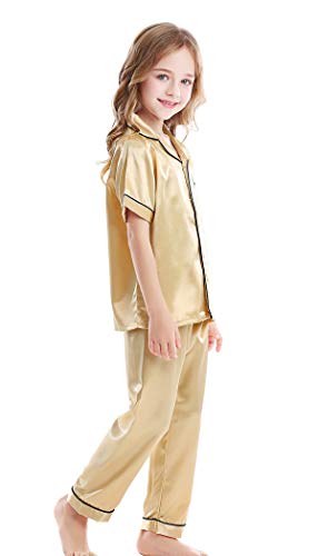 Image of Kids Satin Short-Top and Long-Pants 2-Pieces Pajamas Sleepwears Set