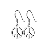 LWES156 925 Sterling Silver 10mm Peace Sign French Hook Dangle Earrings