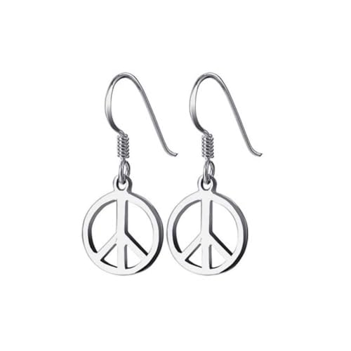 925 Sterling Silver 10mm Peace Sign French Hook Dangle Earrings for Women