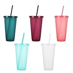 TSLBW Reusable Plastic Cup 5 Pcs Drinkware Tumblers Coloured Acrylic Cups Tumblers with Lids and Straws Plastic Bulk Iced Plastic Cold Water Tumblers Iced Coffee Cups Travel Mug Party Tumbler