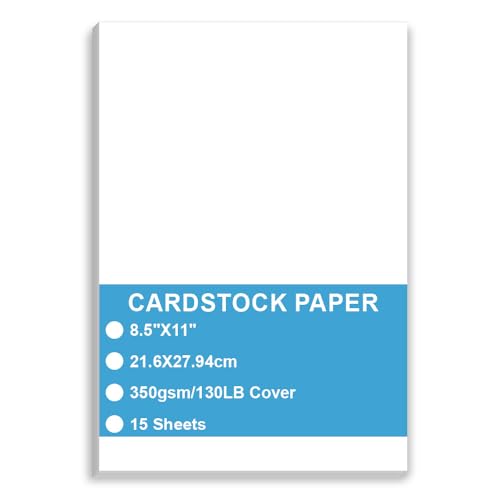 Cardstock Paper - Plain Heavy Bright White Stock, Cover Stock Paper, Extra Heavy Duty, 130lb Cover(350 gsm) Thick Cardstock Paper, 8.5' x 11', 15 Sheets, Inkjet/Laser Printer Compatible