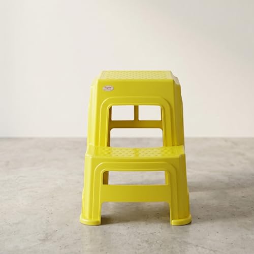 Image of Oaknest Supreme Multipurpose Plastic 2-Step Stool for Kids & Adults - Anti-Slip Lightweight Stepping Stool for Kitchen, Bathroom & Home - Yellow, 1 Piece