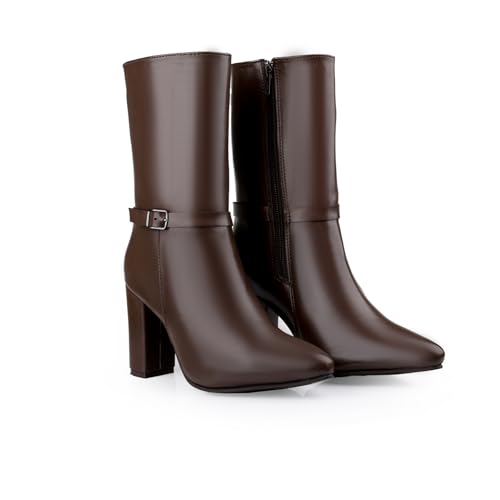 Image of BXXY Elegant Women's Mid-Calf Office, Winter Outings, and All Occasion Wear Boots with 9 CM Block Heel