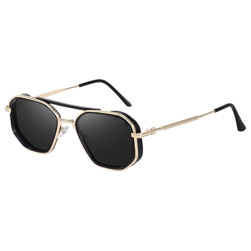Image of Vintage Steampunk Sunglasses for Men & Women - Retro Hexagonal Metal Frame Gothic Glasses with UV400 Protection - Non-Polarized Fashion Eyewear