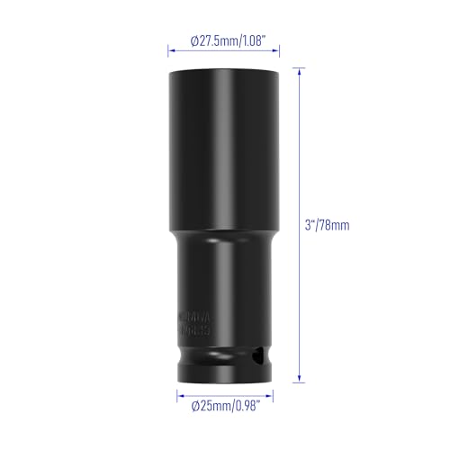 Image of 1 /2 inch Inch Drive by 21mm Deep Impact Socket, Heat-Treated CR-V Steel 3 Inch Length, 6-Point Metric Sizes