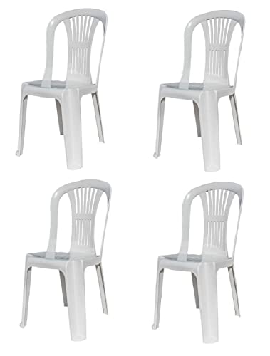Solycarpa Pack 4 Silla Alta de Plástico Apilable Blanca sin Reposabrazos para Jardín, Terraza y Playa. Silla Ergonómica de PVC, Cómoda, Resistente, Fácil de Transportar y Apilar para Catering Cover