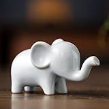 OwMell Good Luck Elephant Decor for Home, Small Ceramic Elephant Statue Figurine for Home Decor, Collection Ornament - White