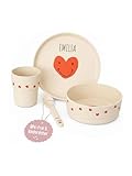 wunderwunsch personalisiertes LÄSSIG Kindergeschirr Set (Teller, Becher, Schälchen, Löffel) ohne Melamin, BPA-frei, für Spülmaschine und Mikrowelle/Dish Set (Herz)