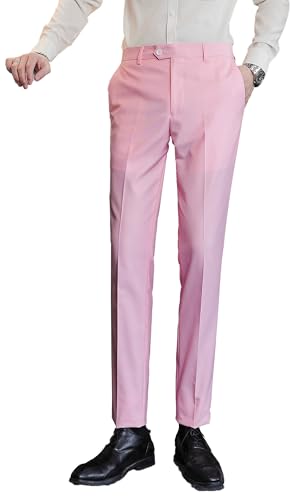 Mens Classic Suit Pants Flat-Front Formal Dress Pants 34Wx32L Light Pink