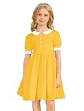 Kids 1950s Vintage Dresses for Girls Short Puff Sleeve 40s 50s Outfits Doll Collar Retro 50's Tea Party Dress Audrey Hepburn Formal Prom Rockabilly Cocktail Swing Style Dress Yellow 8-9 Years
