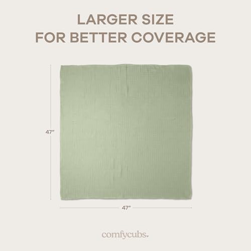 Image of Comfy Cubs Muslin Swaddle Blankets Pack of 4, 47 x 47 Inches, Soft Cotton Baby Blanket Set, Large Multipurpose Swaddling Wraps for Newborns - Self-Soothing Swaddle - Pacific, Cedar, Sage, Blush