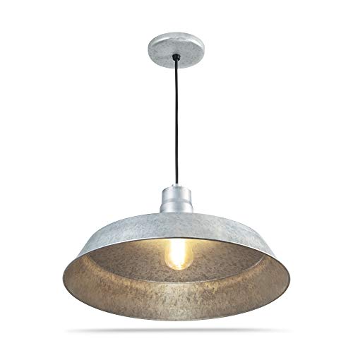 17-Inch Industrial Galvanized Pendant Barn Light Fixture With 10Ft Adjustable Cord, Ceiling-Mounted Vintage Hanging Light Fixture For Indoor Use, 120V Hardwire, E26 Base Led Compatible, Ul Listed #TOP1