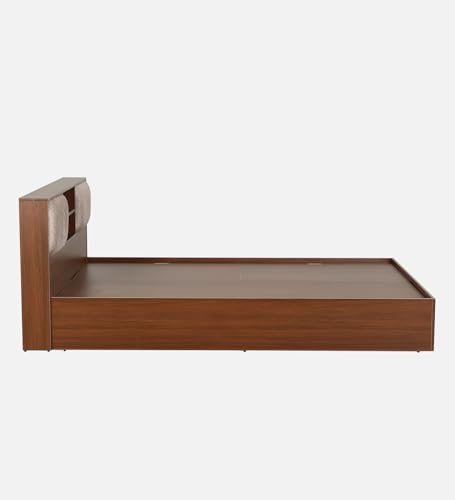 Image of Mintwud Pepperfry Yokohama Queen Size Bed in Planked Walnut Finish with Box Storage & Upholstered Headboard Storage | Stylish & Functional Wooden Bed with Ample Storage Space