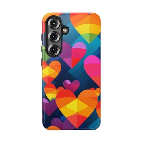 Coque Samsung S25 rigide anti-rayures motif cœurs géométriques colorés