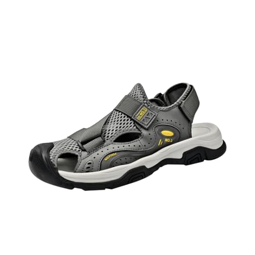 Men's Cowhide Leather Hiking Sandals - Athletic Closed - Toe Walking & Sports Fisherman Beach Water Sandals (Black,8)