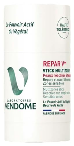 LABORATOIRES VENDÔME - REPAR V + - Varilla multizona - Cara y cuerpo - Repara y nutre áreas sensibles - Enriquecido con manteca de karité, árnica y jojoba - Piel reactiva con tendencia atópica - 50 g