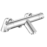 Round Thermostatic Bath Shower Mixer, Deck Mounted Bathtub Shower Bath Mixer Valve Anti Scald Tap, Thermostatic Exposed Shower Mixer Valve with Bath Filler Tap, Chrome