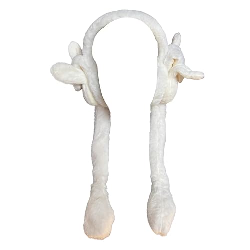 MOONIGHTING Light up Soft Warm Custom Ear up Ear Muff with Air Push Paw Dress up Cosplay Party Holiday Great for Children Adults. (White)