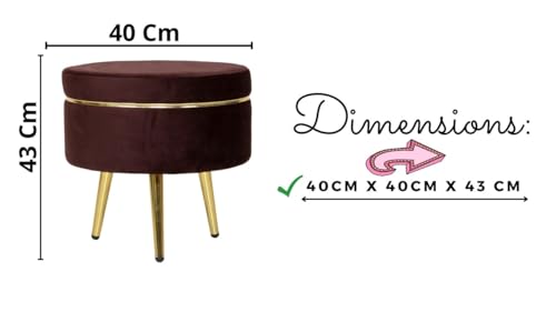 Image of Ottoman for Living Room, Velvet Round Foot Rest Stool, Metal Legs Chair for Sitting, Puffy for Bedroom & Makeup Room Decor | Chair (18 inchx18 inchx32 inch), Puffy (16 inchx16 inchx17 inch) | (Combo-Coffee)