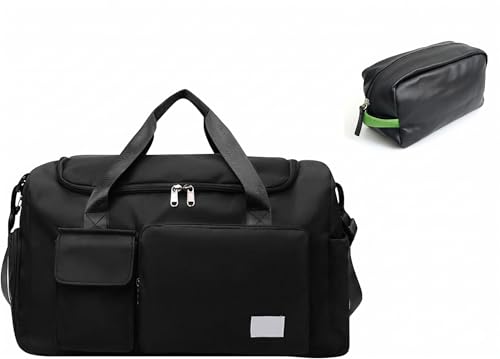Image of SRZ Samrukzone Nylon Travel Duffle Bag with Wet Pocket & Shoe Compartment, Weekender Overnight Gym Shoulder Bag for Men & Women (44 x 18 x 29 cm (Black)