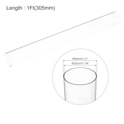 Image of uxcell Clear Rigid Tubing 1 1 /4 Inch(32mm) ID x 1.3 Inch(34mm) OD x 1Ft(305mm) Length Round Plastic Polycarbonate Tube