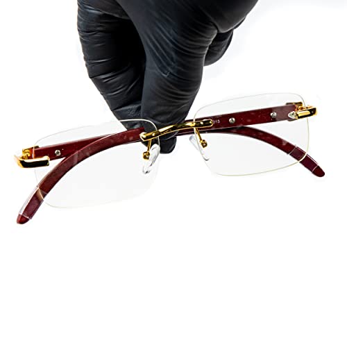 Street Knitted Men's Women's Rimless Vintage Small Woodgrain Rectangular 90's Retro Old School Gold Metal Frame Wood Arm Hip Hop Clear Lens Frameless Glasses Trendy Square Buffs Eye Glasses4