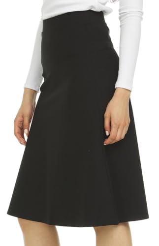 Women’s A-Line Circle Skater Knee Length Skirt- Elastic Waist Business Office Skirt3