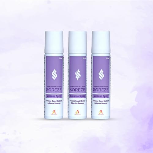 Image of Soreze Cleanse Medical Adhesive Remover Spray | Alcohol Free & Safe on Skin | No Sting and Painless | Quick Dry & Non Sticky Formula | Pack of 3 | 210ml