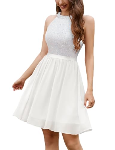 Image of Dressystar Women's Short Sequin Chiffon Halter Homecoming Cocktail Party Dress
