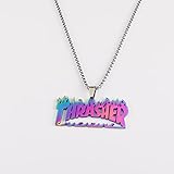 Mode Punk Street Hip Hop Rock Anhänger Thrasher Titan Stahl Bunte Kielkette Flamme Halskette Löschen Schmuck Geschenk
