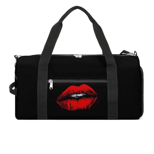 Red Lips Gym Bag Travel Duffel Bag Sports Tote Bag Workout Bag Weekender Bag for Women Men